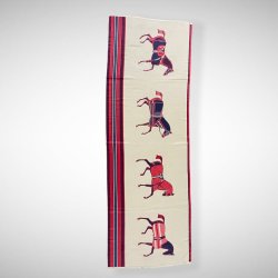 Sjal med motiv av hester (Beige med røde/navy detaljer 4 hester)